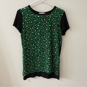 MICHAEL KORS GREEN LEOPARD PRINT BLOUSE